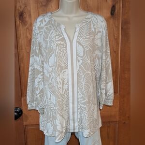 Susan Graver Beige Leaf Print Blouse